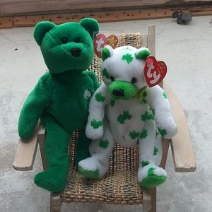 PAIR of Erin and Clover Beanie Babies VINTAGE; RARE FIND